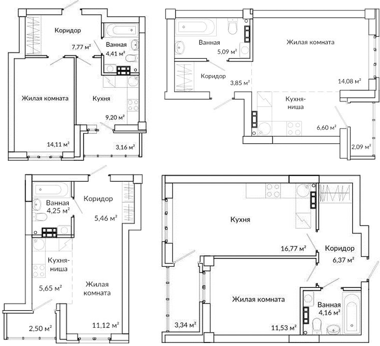 Некоторые варианты однокомнатных квартир в ЖК «Новая Ботаника»